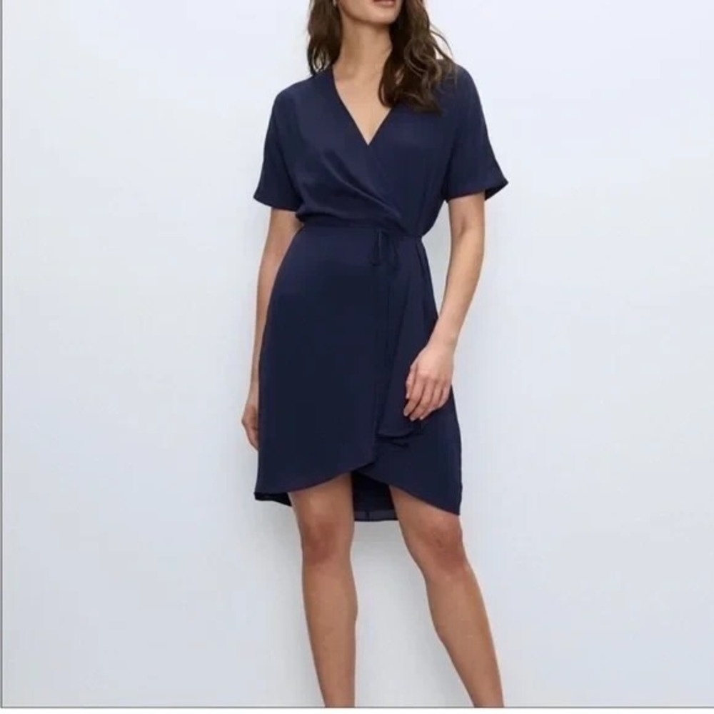 BABATON Aritzia Women Wrap Dress Above Knee Short Sleeves Sz XXS Blue 90-7